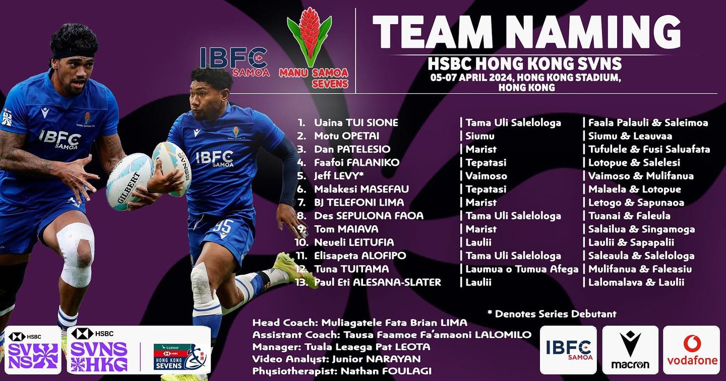 Muliagatele announces Manu Samoa 7’s squad for the Hong Kong 7’s HSBC